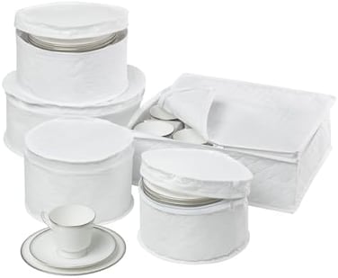 Honey-Can-Do SFT-01630 Dinnerware Storage Set, Fabric, White, 5-Piece