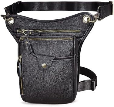 شنطة كتف ماسنجر للرجال مصنوعة من الجلد الطبيعي، شنطة خصر بتصميم ساق متدلية للدراجات النارية 833