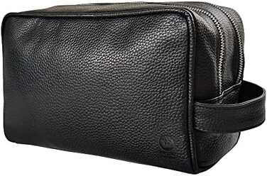 راستك تاون شنطة ادوات الزينة للسفر من الجلد الطبيعي - منظم ادوات دوب (اسود)