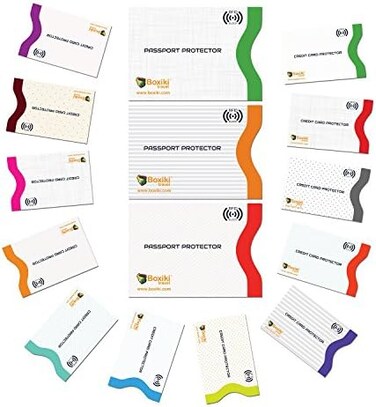 Boxiki Travel RFID Blocking Sleeves, Set with Color Coding   Identity Theft Prevention RFID Blocking Envelopes and Passport Covers