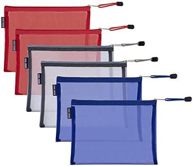 HRX Package Nylon Mesh Cosmetic Bags Zippered, 6PCS A5 Makeup Travel Cases Organiser Pouches for Purse Nappy Bag Office Stationery (18cm x 24cm )