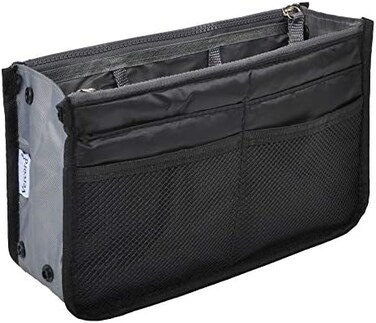 Vercord Purse Organizer Insert for Handbags Bag Organizers Inside Tote Pocketbook Women Nurse Nylon 13 Pockets Black Small