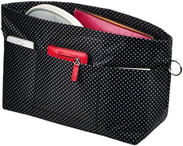 Vercord Purse Organizer Insert Bag Tote Handbags Pocketbook Inserts Organizers Zipper 11 Pockets Black Dots Large