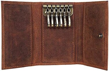 راستك تاون منظم مفاتيح بسحاب من الجلد البني، حامل مفاتيح صغير ورفيع مع الية قفل امنة للرجال والنساء