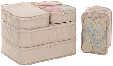 JJ POWER Travel Packing Cubes, Luggage Organizers with Shoe Bag, Cream, One_Size