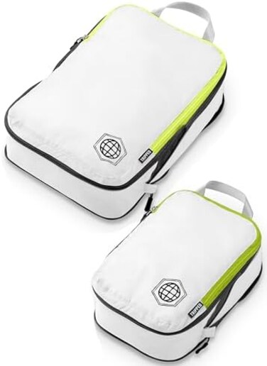 TRIPPED Travel Gear Compression Packing Cubes for - Luggage and Backpack Organizer Packaging Cubes for Clothes (White and Green, 2 Piece Set), White and Green, 2Piece