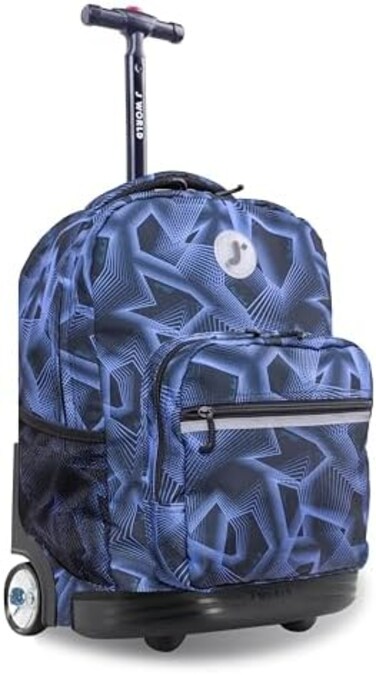 حقيبة ظهر بعجلات بتصميم صن رايز من جيه ورلد نيويورك، للبنات والاولاد والمراهقين. شنطة كتب بعجلات دوارة