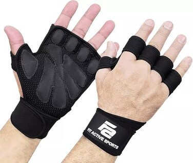 Fit Active Sports New Ventilated Weight Lifting Workout Gloves with Built-in Wrist Wraps for Men and Women - Great for Gym Fitness, Cross Training, Hand Support &amp; Weightlifting.