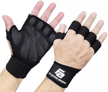 Fit Active Sports New Ventilated Weight Lifting Workout Gloves with Built-in Wrist Wraps for Men and Women - Great for Gym Fitness, Cross Training, Hand Support &amp; Weightlifting.