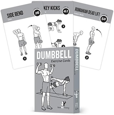 NewMe Fitness Dumbbell Workout Cards Volume 1 For Home Gym Strength Training, Complete Muscle Building, Fitness, Bodybuilding, And Personal Training Guide, Large Waterproof Plastic 3.5" X 5