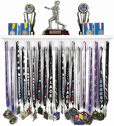 MedalAwardsRack Premier Medal Hanger Display Rack and Trophy Shelf for Gymnastics, Soccer, Basketball, Football, and More &ndash; 2, ft - White