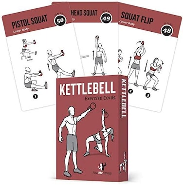 NewMe Fitness KETTLEBELL EXERCISE CARDS Home Gym Workouts HIIT Strength Training Build Muscle Total Body Guide Training Routines Bodybuilding Personal Learn KB Moves 3.5"x5" Cards Burn Fat