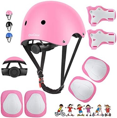 DaCool Kids Bike Helmet Set Skateboard Knee Pads - Kids Helmet Elbow Pads Wrist Guards Adjustable for 3~10yrs Girl Boy Kids Protective Gear Set for Sport Cycling Bike Roller Skating Scooter