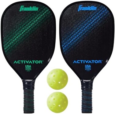 مجموعة مجداف وكرات بيكل بول من فرانكلين سبورتس - مضارب بيكل بول خشبية + كرات مخلل - منشط - معتمدة من الولايات المتحدة الامريكية (الولايات المتحدة الامريكية)