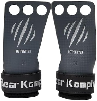 Bear KompleX 3 &amp; 2 Hole Carbon Hand Grips For Gymnastics &amp; Crossfit, Pull-Ups, Weight Lifting. Wods W, Wrist Straps. Comfort &amp; Support-Hand Protection From Rips &amp; Blisters