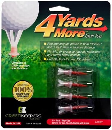 Green keepers 4 Yards More Golf Tees - 1 3/4" Short Tee (4 Red Tees)