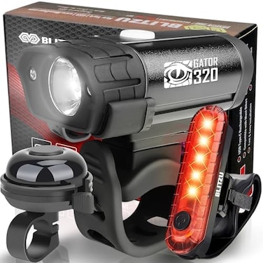 BLITZU Bike Lights, Bike Reflectors Front and Back. LED Rechargeable Headlight Rear Taillight &amp; Bell Set Bicycle Accessories for Night Riding Men Women Kids. Gift for Dad, Mom, Boys, Girls