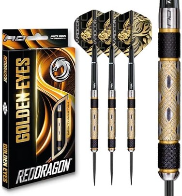RED DRAGON Golden Eyes 22g, 24g, 26g, 28g, 30g or 32g Tungsten Darts Set with Flights and Stems