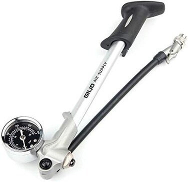 GIYO CXWXC High Pressure Shock Pump, (300 PSI Max) for Fork &amp; Rear Suspension, Lever Lock on Nozzle No Air Loss (Silver)