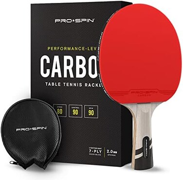 PRO SPIN Table Tennis Bat With Pro Carbon Fibre Technology for Increased Control, Spin &amp; Power   Performance-Level Ping Pong Bat   With Premium Rubber Protector