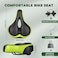 TONBUX Unisex's Comfortable Replacement with Dual Shock Absorbing Ball Wide Bike Memory Foam Bicycle Gel Seat with Mounting Wrench, Black/Green with Reflective Tape, 4.5