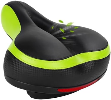 TONBUX Unisex's Comfortable Replacement with Dual Shock Absorbing Ball Wide Bike Memory Foam Bicycle Gel Seat with Mounting Wrench, Black/Green with Reflective Tape, 4.5