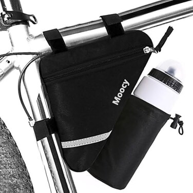 MOOCY Ultralight Reflective Bicycle Triangle Frame Bike Bag with Water Bottle Pouch -Black