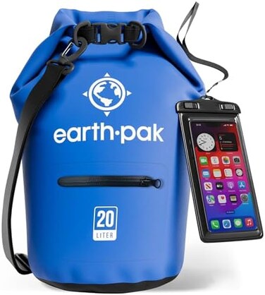 حقيبة جافة مضادة للماء مع جيب أمامي بسحاب يبقي العتاد جافة للتجديف والشاطئ وركوب القوارب والمشي لمسافات طويلة والتخييم والصيد مع حافظة هاتف مضادة للماء
