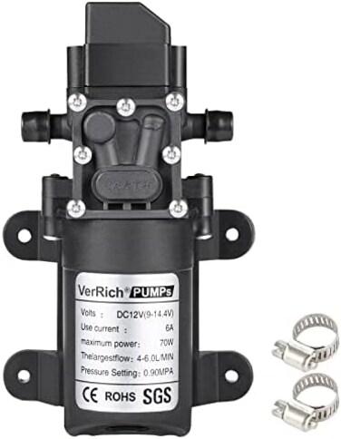 مضخة مياه غشائية 12 فولت 70 واط 6 أمبير ذكية وذاتية التشغيل بسعة تدفق 6 لتر لكل دقيقة وضغط 0.9 ميجا باسكال للمركبات وسيارات السفر والقوارب والحديقة من فير ريتش