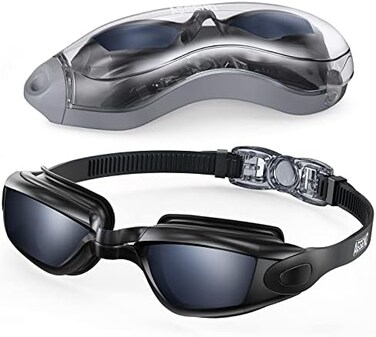 ايجند نظارات سباحة، نظارات سباحة مضادة للتسرب ومضادة للضباب للحماية من الاشعة فوق البنفسجية، نظارات سباحة ثلاثية مع حافظة حماية مجانية للبالغين من الرجال والنساء والشباب والاطفال، خيارات متعددة