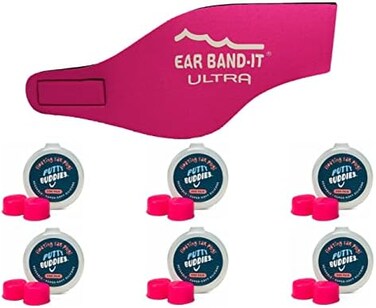 اير باند-ات شريط راس الترا للسباحة مع سدادات اذن بوتي باديز - 6 ازواج من سدادات الاذن المصنوعة من السيليكون الناعم الممتاز - افضل شريط راس وسدادات اذن للسباحة - يوصي به الطبيب