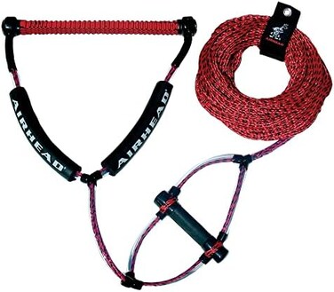 ايرهيد حبل لوح تزلج بمقبض خدعة، 4 اقسام، 75 قدم، احمر