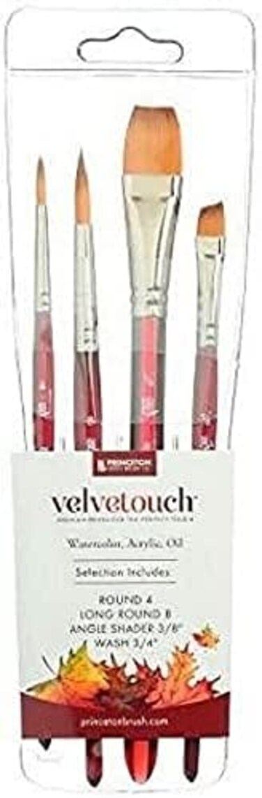 فرشاة Princeton Velvetouch، وسائط مختلطة للأكريليك، الزيوت، ألوان مائية سلسلة 3950، مجموعة احترافية 4 قطع 100