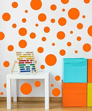 Create-A-Mural (Orange) - Polka Dot Wall Stickers, Wall Decor Stickers, Wall Dots, Vinyl Circle Room Dot Decals (Orange)