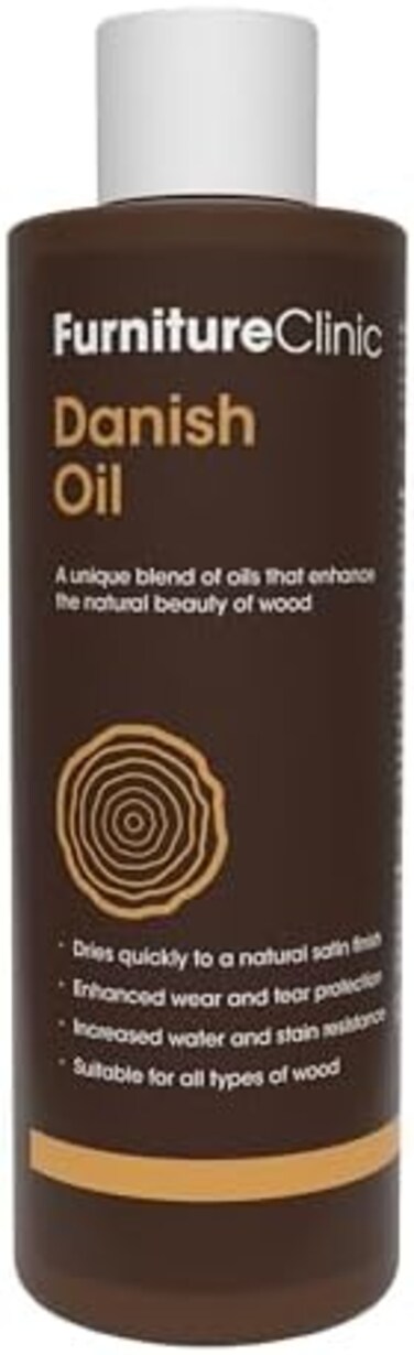 Furniture Clinic Danish Oil for Wood - Premium Finishing Oil to Enhance The Natural Beauty of Oak, Pine &amp; Wooden Worktop Surfaces - Seal &amp; Protect for a Satin Finish - 250ml