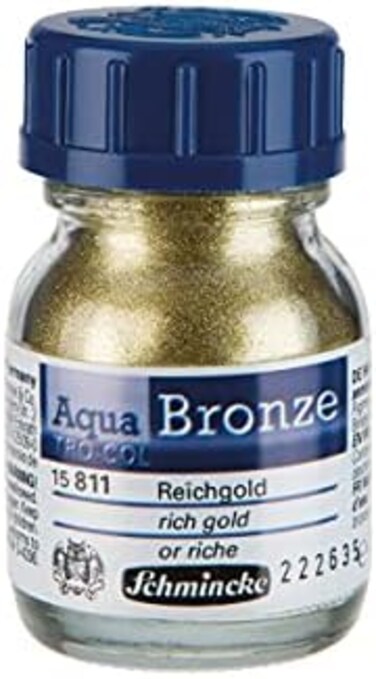 Schmincke - Aqua-Bronze, rich gold, 20 ml, 15 811 032, shiny metallic effects on gouache and watercolor paintings, paper, cardboard, painting board, canvas