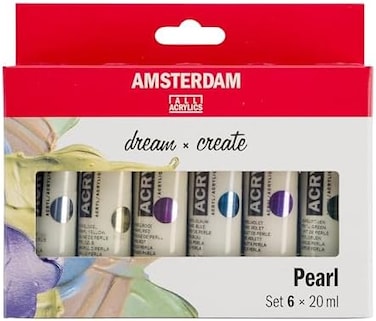 Amsterdam Standard Series Acrylic Paint Set   Pearl Set (6 x 20 ml Tubes)   6 Shiny Pearlescent Colors   Special Effect Paint