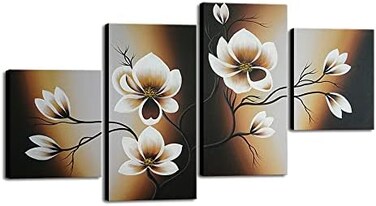 Wieco Art 100% Hand-painted Wood Framed Abstract Floral Oil Painting on Canvas Warm Day Yellow Flowers Bloom Ready to Hang for Living Room Bedroom Home Decorations 4pcs/set