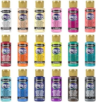 DecoArt Americana Acrylics Paint, Set of 18 Colors, Popular Picks, 2 fl oz Bottle