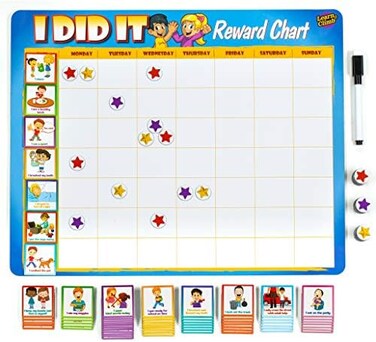 Learn &amp; Climb Kids Chore Chart - 63 Behavioral Chores as Potty Train, Thick Magnetic, Reward Chart Board, Kids