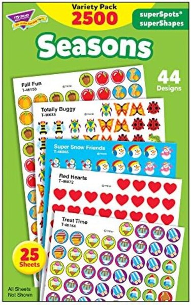 Trend Enterprises Seasons superSpots &amp; superShapes Stickers Variety, Pack of 2500