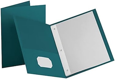 Oxford Two-Pocket Portfolios w/3-Tang Fasteners, Teal, Letter Size, 25 per Box, (57755EE)
