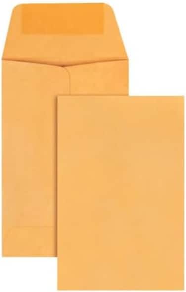Quality Park #1 Coin And Small Parts Envelope With Gummed Flap For Home Or Office Use, 28 Lb. Brown Kraft, 2-1/4 X 3-1/2, 500 Per Box (50162)