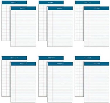 TOPS 5 x 8 Legal Pads, 12 Pack, Docket Brand, Narrow Ruled, White Paper, 50 Sheets Per Writing Pad, Made in the USA (63360)
