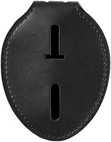 AKITSUMA Police Badge Holder, Made of Cowhide, Universal, Black, Law Enforcement Badge Holder, Metal Clip and Chain Included (Police Badge Holder)