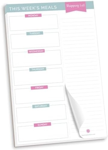 bloom daily planners Weekly Meal Planning Pad - Magnetic Menu Planner with Perforated Tear-Off Grocery Shopping Lists - 6&rdquo; x 9&rdquo;