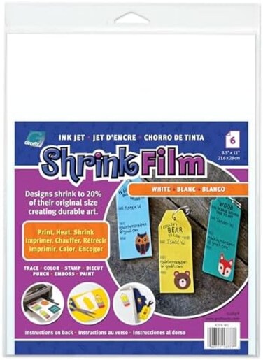 Grafix Ksf6-Wij Printable Shrink Film 8.5X11 6Pc, 6-Pack, White, 6 Count