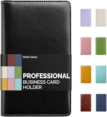 Sooez Leather Professional Business Card Book Holder Organizer, 240 Capacity Credit Card Booklet, PU Name Cards Holder Storage File for Men Women, Black
