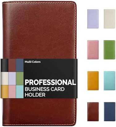 Sooez Leather Professional Business Card Book Holder Organizer, 240 Capacity Credit Card Booklet, PU Name Cards Holder Storage File for Men Women, Brown