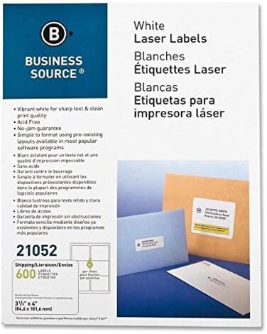 ملصقات شحن بالليزر بيضاء من Business Source - عبوة من 600 (52 قطعة)